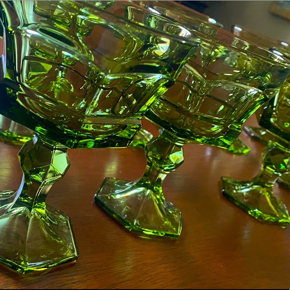💚FOSTORIA💚 Avocado Green Entertaining Glasses - Virginia Pattern - Set of 12